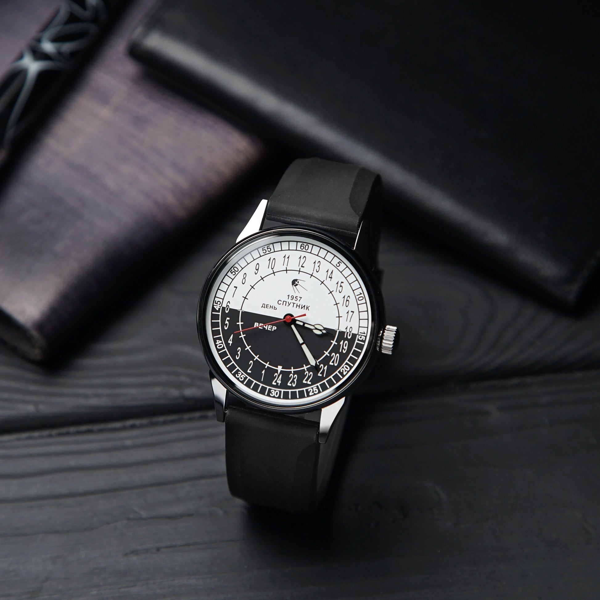 24 -Hour SPUTNIK 1957 "Day and Evening" 44-mm - Mechanical Vintage Men's Wrist Watch. Unique gift for him