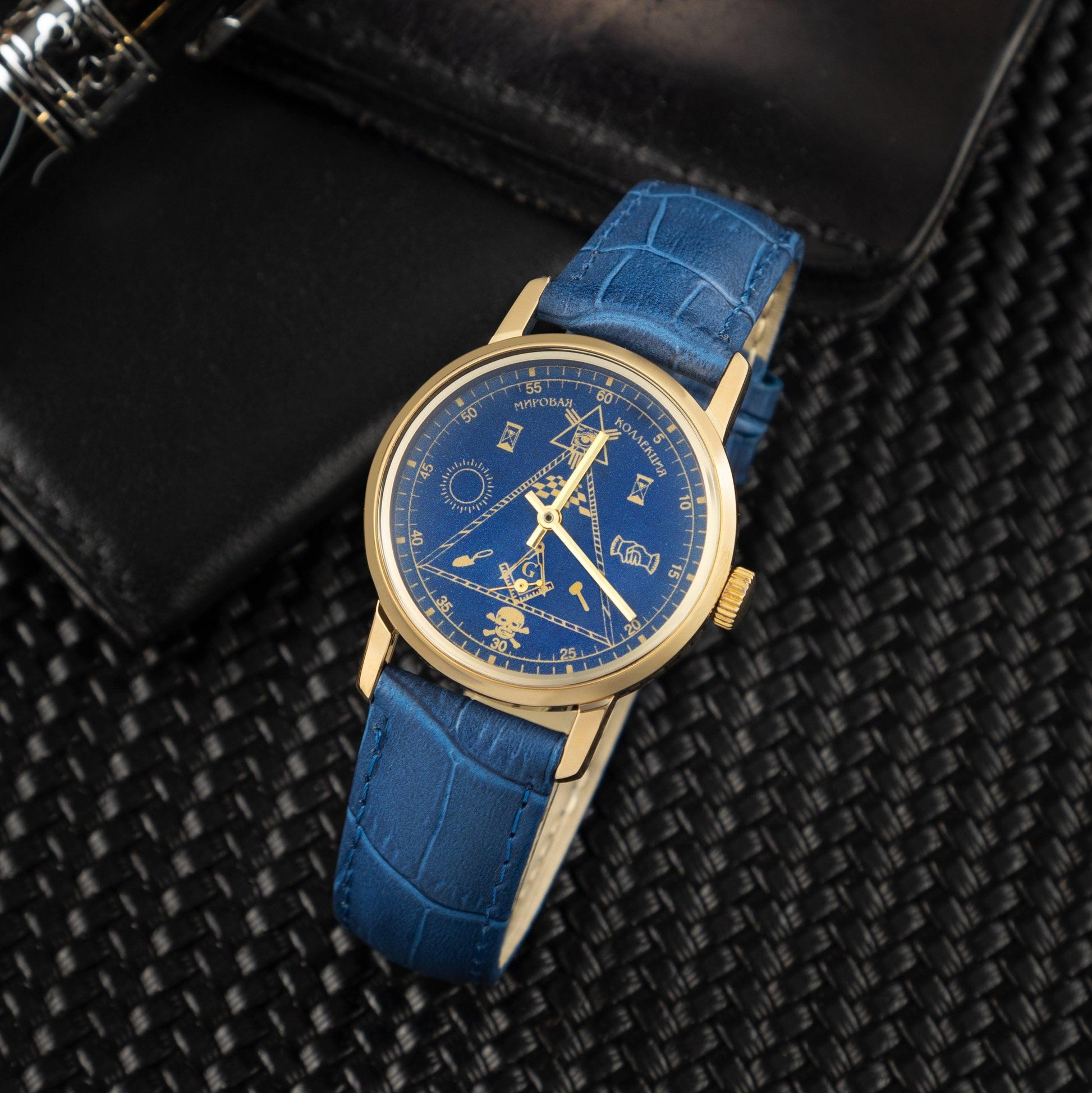 RARE POBEDA "MASONIC" WRIST BLUE WATCH 1980S