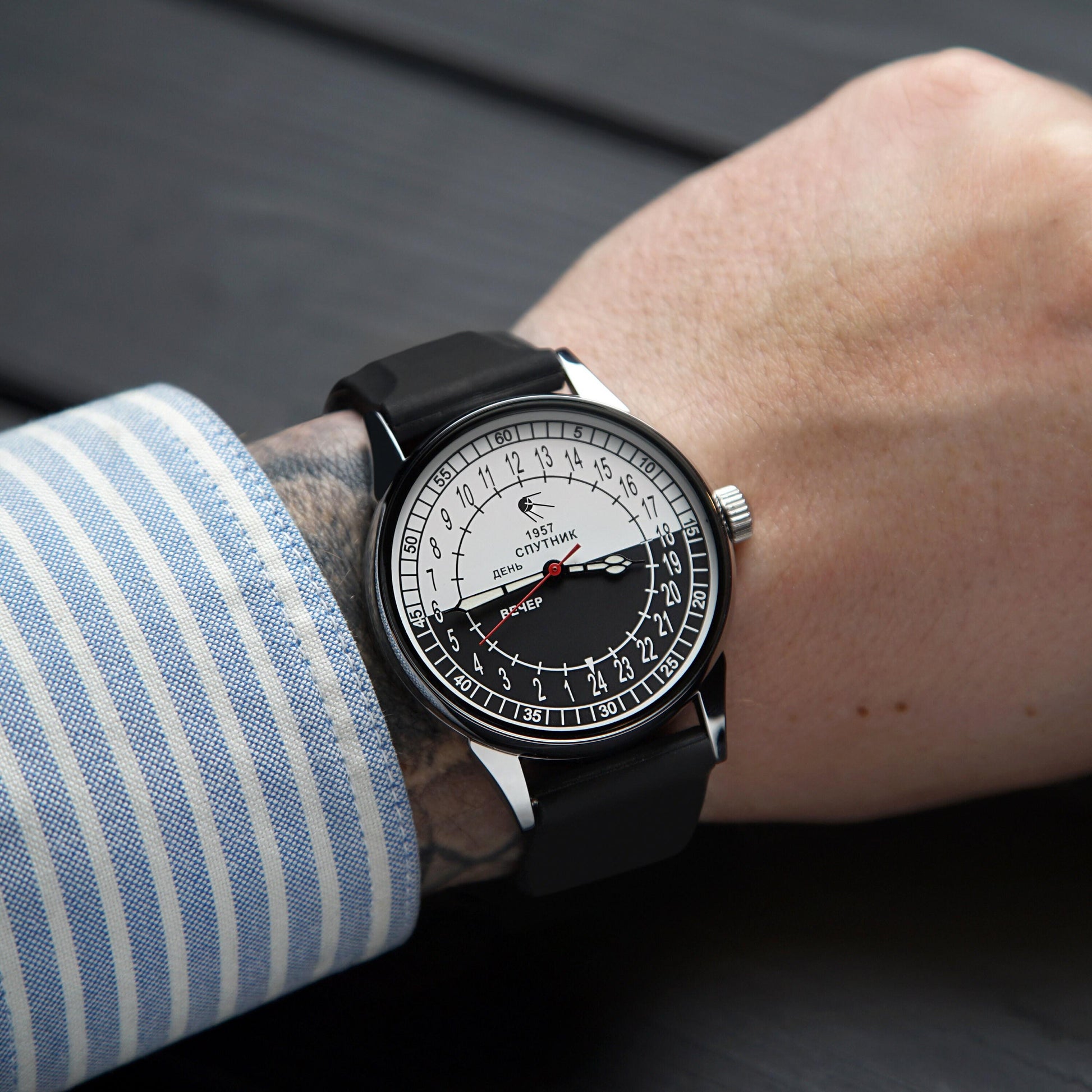 24 -Hour SPUTNIK 1957 "Day and Evening" 44-mm - Mechanical Vintage Men's Wrist Watch. Unique gift for him