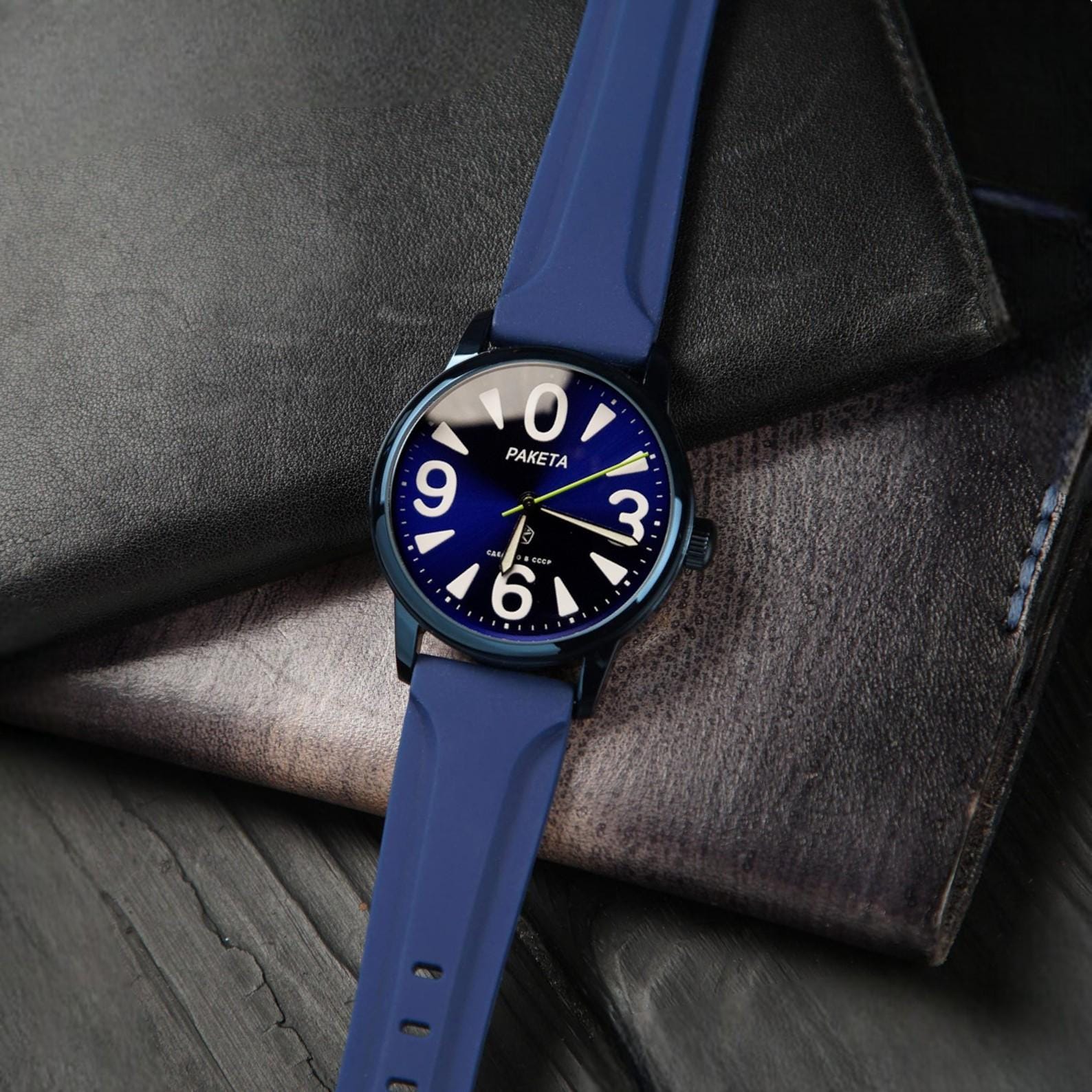 Legendary Vintage Soviet Raketa "ZERO" 1980s Mechanical Men's Watch, Blue Case, Gift for Husband, Groomsmen Watch Set Available