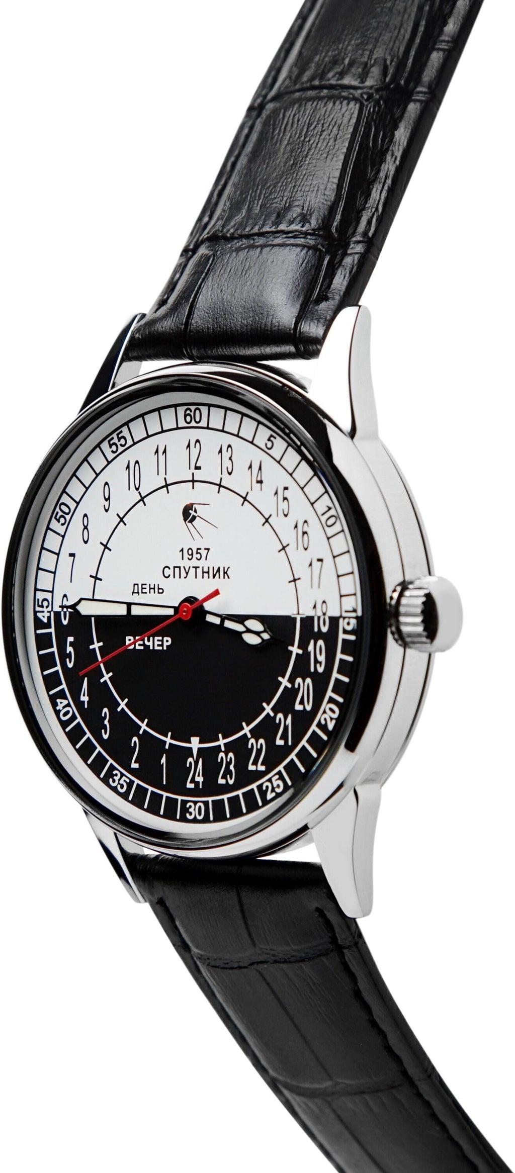 24 -Hour SPUTNIK 1957 "Day and Evening" 44-mm - Mechanical Vintage Men's Wrist Watch. Unique gift for him