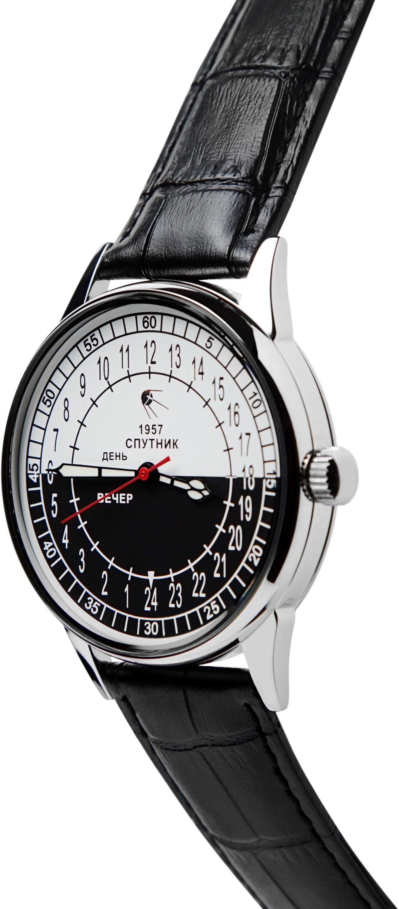 24 -Hour SPUTNIK 1957 "Day and Evening" 44-mm - Mechanical Vintage Men's Wrist Watch. Unique gift for him